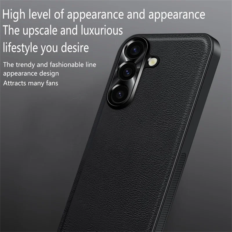 Voor Samsung Galaxy A55 5G hoesje PU + TPU + PC telefoon achtercover met metalen lensframe - Zwart