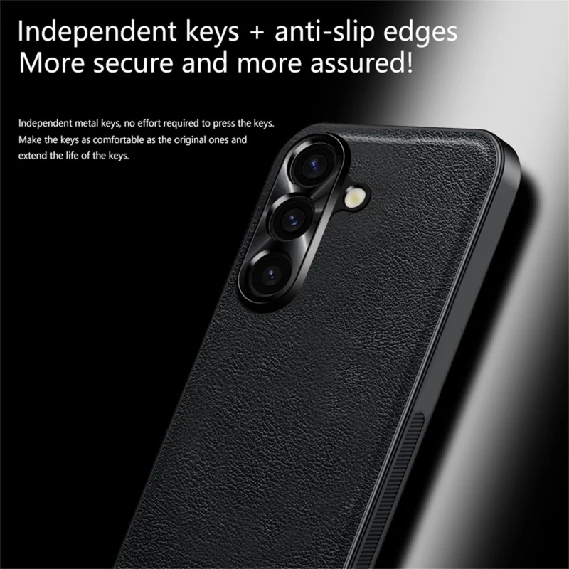 Voor Samsung Galaxy A55 5G hoesje PU + TPU + PC telefoon achtercover met metalen lensframe - Zwart