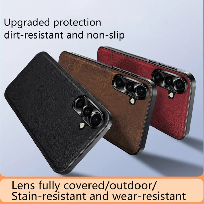 Voor Samsung Galaxy A55 5G hoesje PU + TPU + PC telefoon achtercover met metalen lensframe - Zwart
