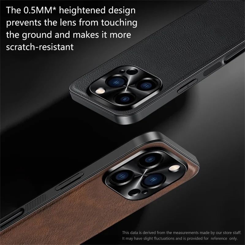 Für iPhone 16 Pro Hülle PU + TPU + PC Handyhülle mit Metalllinsenrahmen - Schwarz