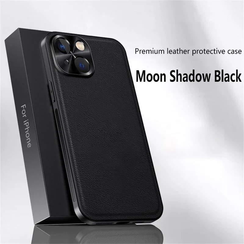 For iPhone 15 Case PU + TPU + PC Phone Back Cover with Metal Lens Frame - Black