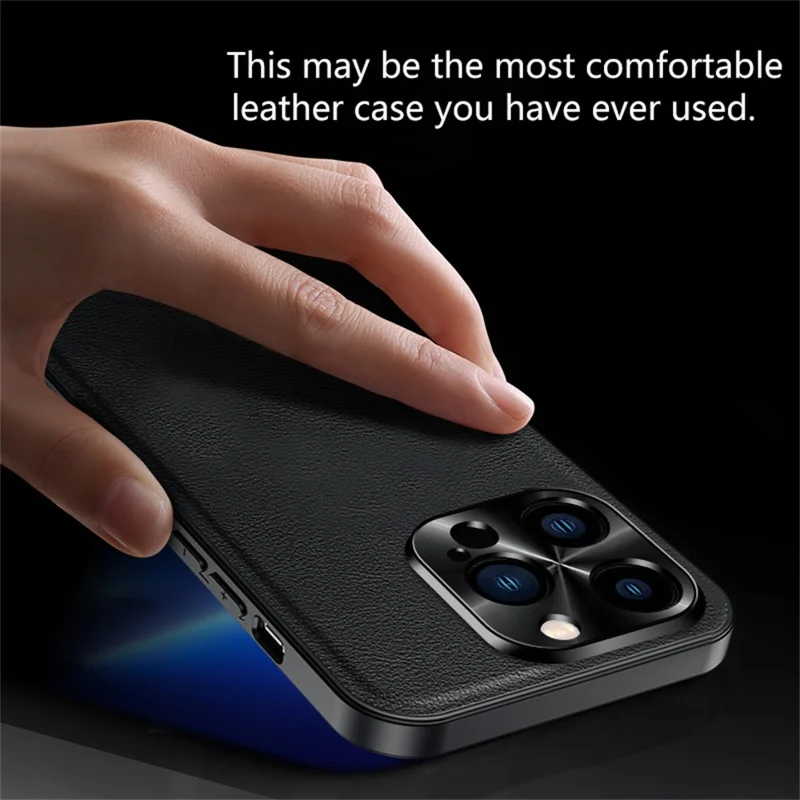 For iPhone 15 Pro Case PU + TPU + PC Phone Back Cover with Metal Lens Frame - Black