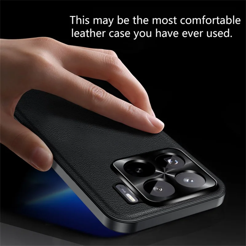 Voor Xiaomi 15 Hoesje PU + TPU + PC Telefoonhoes met Metalen Lensframe - Zwart