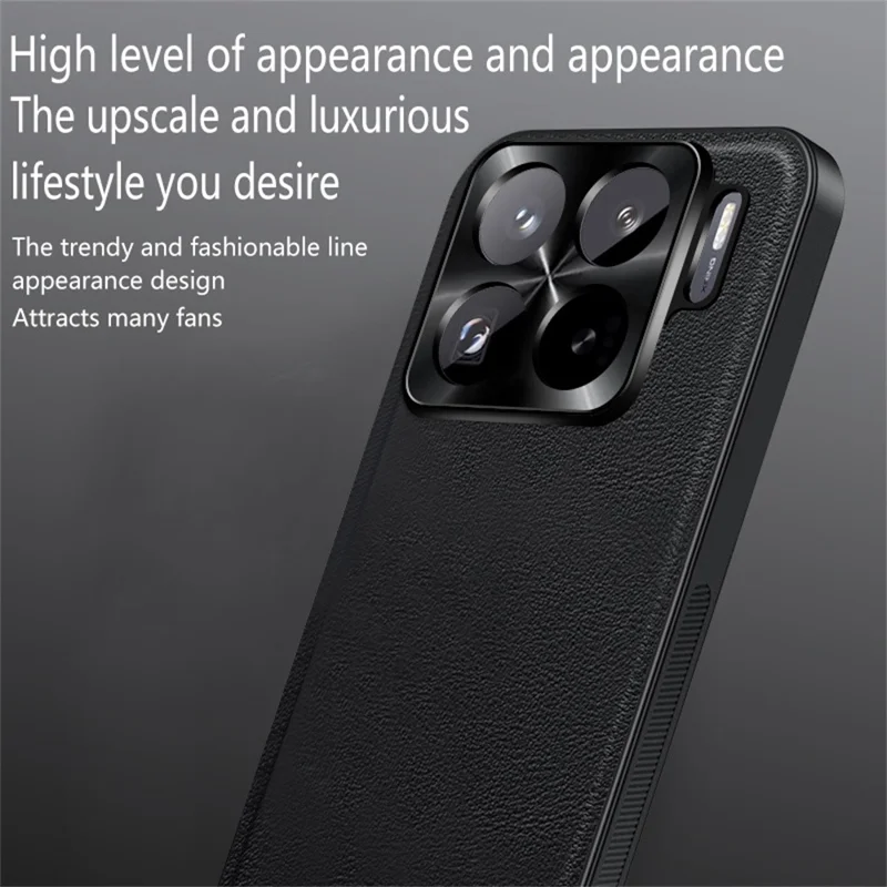Voor Xiaomi 15 Hoesje PU + TPU + PC Telefoonhoes met Metalen Lensframe - Zwart