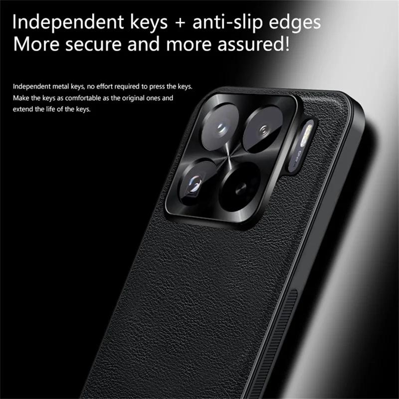 Voor Xiaomi 15 Hoesje PU + TPU + PC Telefoonhoes met Metalen Lensframe - Zwart