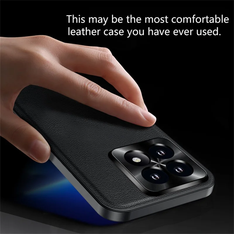 Für Xiaomi 14T Pro Hülle PU + TPU + PC Rückseite mit Metall-Objektivrahmen - Schwarz
