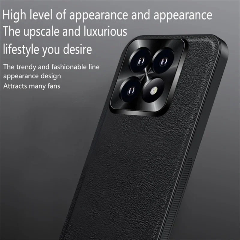 Für Xiaomi 14T Pro Hülle PU + TPU + PC Rückseite mit Metall-Objektivrahmen - Schwarz