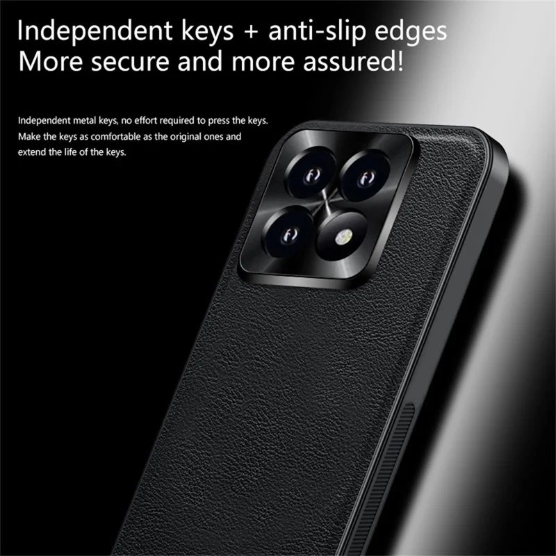 Für Xiaomi 14T Pro Hülle PU + TPU + PC Rückseite mit Metall-Objektivrahmen - Schwarz