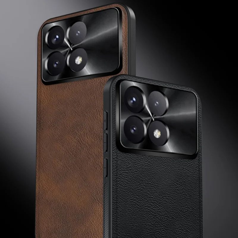Für Xiaomi Redmi K70 5G / Poco F6 Pro 5G Hülle PU + TPU + PC Handyrückseite mit Metall-Objektivrahmen - Schwarz