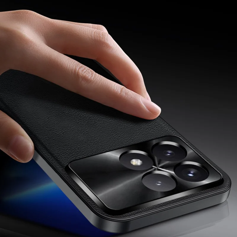 Für Xiaomi Redmi K70 5G / Poco F6 Pro 5G Hülle PU + TPU + PC Handyrückseite mit Metall-Objektivrahmen - Schwarz