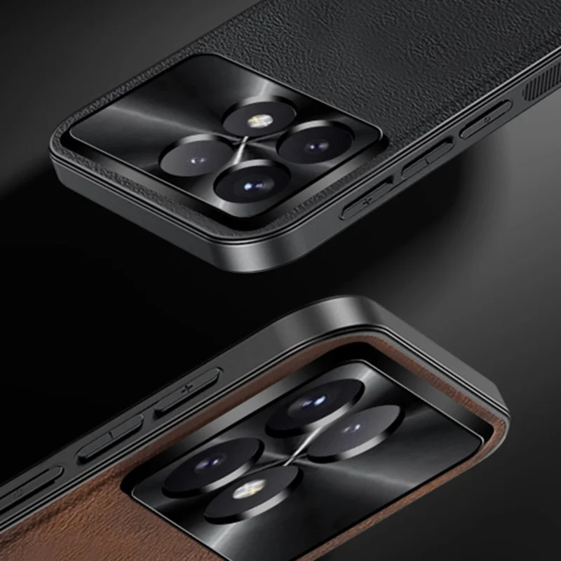 For Xiaomi Redmi K70E 5G / Poco X6 Pro 5G Case PU + TPU + PC Phone Back Cover with Metal Lens Frame - Black