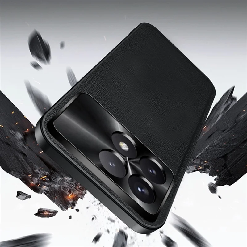 For Xiaomi Redmi K70E 5G / Poco X6 Pro 5G Case PU + TPU + PC Phone Back Cover with Metal Lens Frame - Black