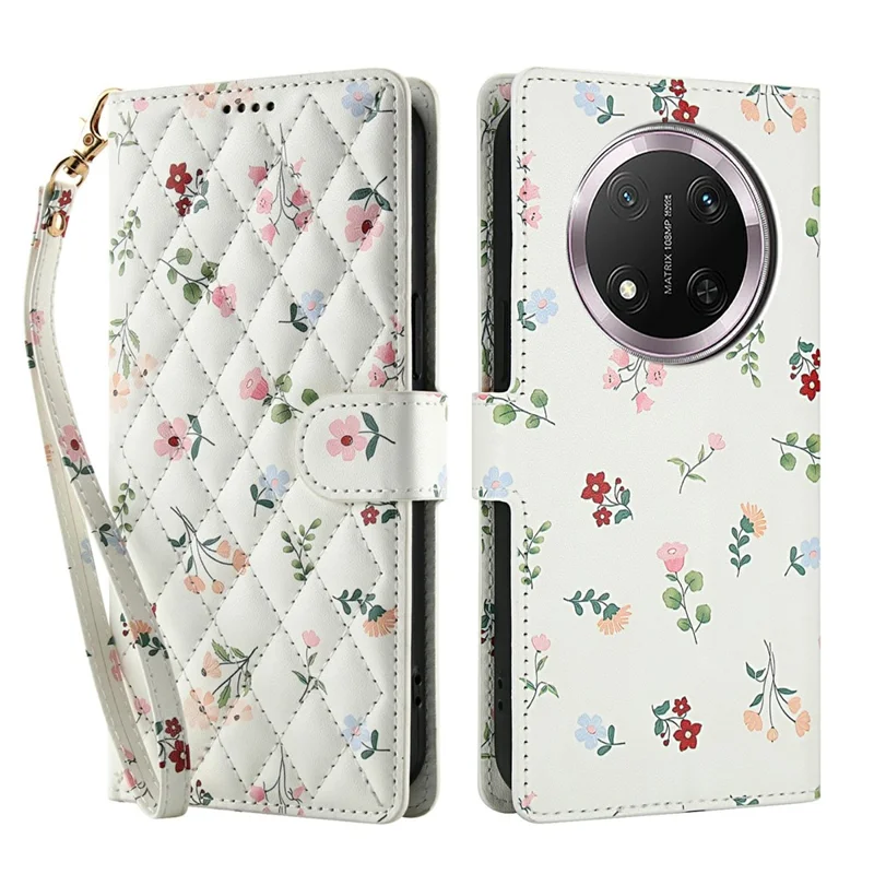 Funda Tipo Cartera para Honor X9c 5G / Magic7 Lite 5G / X60 Pro 5G con Diseño Floral Romboidal de Cuero con Correa - A1
