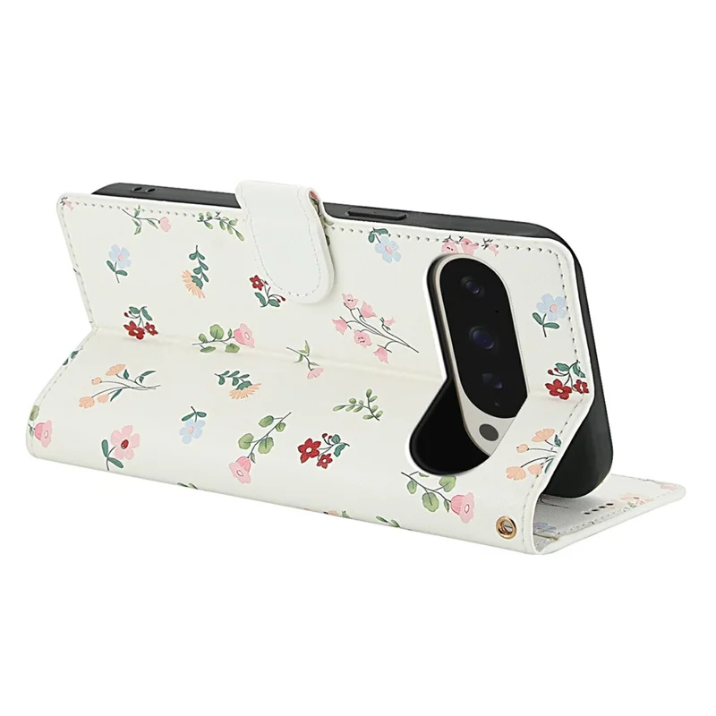 For Google Pixel 10 Pro XL  / 9 Pro XL Wallet Case Rhombic Floral Design Leather Flip Phone Cover with Strap - A1