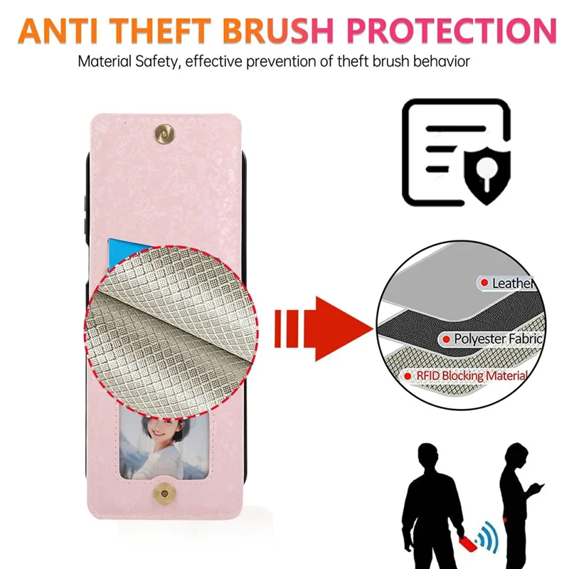 For Samsung Galaxy Z Flip7 5G Case Flower Leather PC RFID Blocking Phone Cover Card Slots - Rose Flower