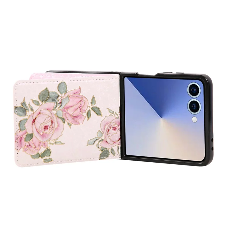 For Samsung Galaxy Z Flip7 5G Case Flower Leather PC RFID Blocking Phone Cover Card Slots - Rose Flower