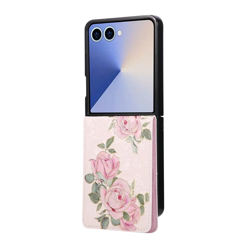 For Samsung Galaxy Z Flip7 5G Case Flower Leather PC RFID Blocking Phone Cover Card Slots - Rose Flower