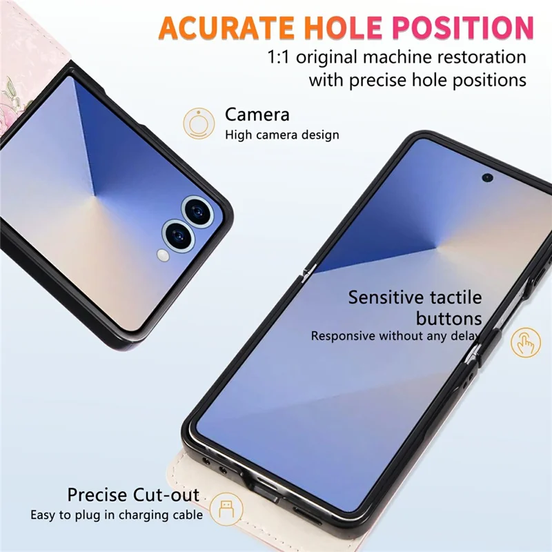 For Samsung Galaxy Z Flip7 5G Case Flower Leather PC RFID Blocking Phone Cover Card Slots - Rose Flower