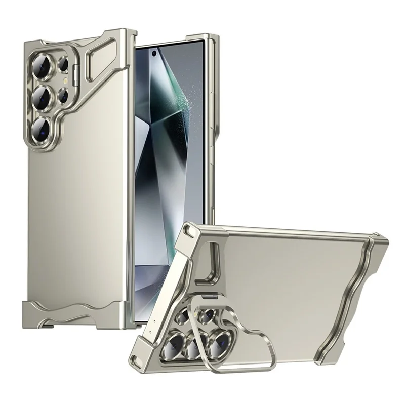 For Samsung Galaxy S23 Ultra Bumper Case Lens Kickstand Heat Dissipating Metal Corner Phone Cover - Titanium