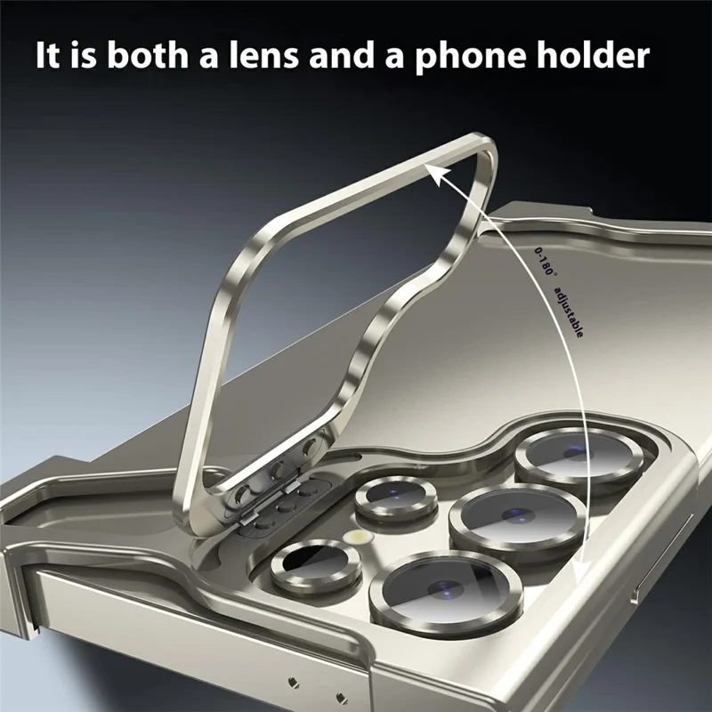 For Samsung Galaxy S22 Ultra 5G Bumper Case Lens Kickstand Heat Dissipating Metal Corner Phone Cover - Titanium