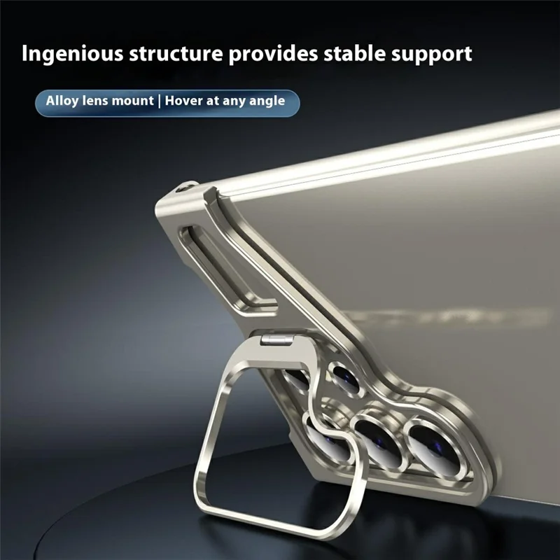 For Samsung Galaxy S22 Ultra 5G Bumper Case Lens Kickstand Heat Dissipating Metal Corner Phone Cover - Titanium