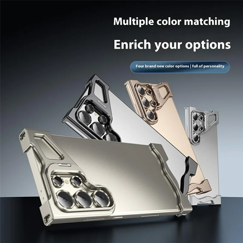For Samsung Galaxy S22 Ultra 5G Bumper Case Lens Kickstand Heat Dissipating Metal Corner Phone Cover - Titanium