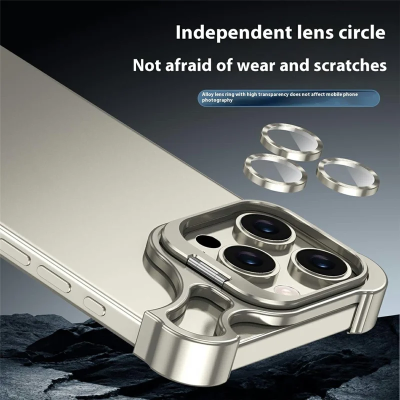 For iPhone 16 Pro Bumper Case Lens Kickstand Heat Dissipating Metal Corner Phone Cover - Titanium