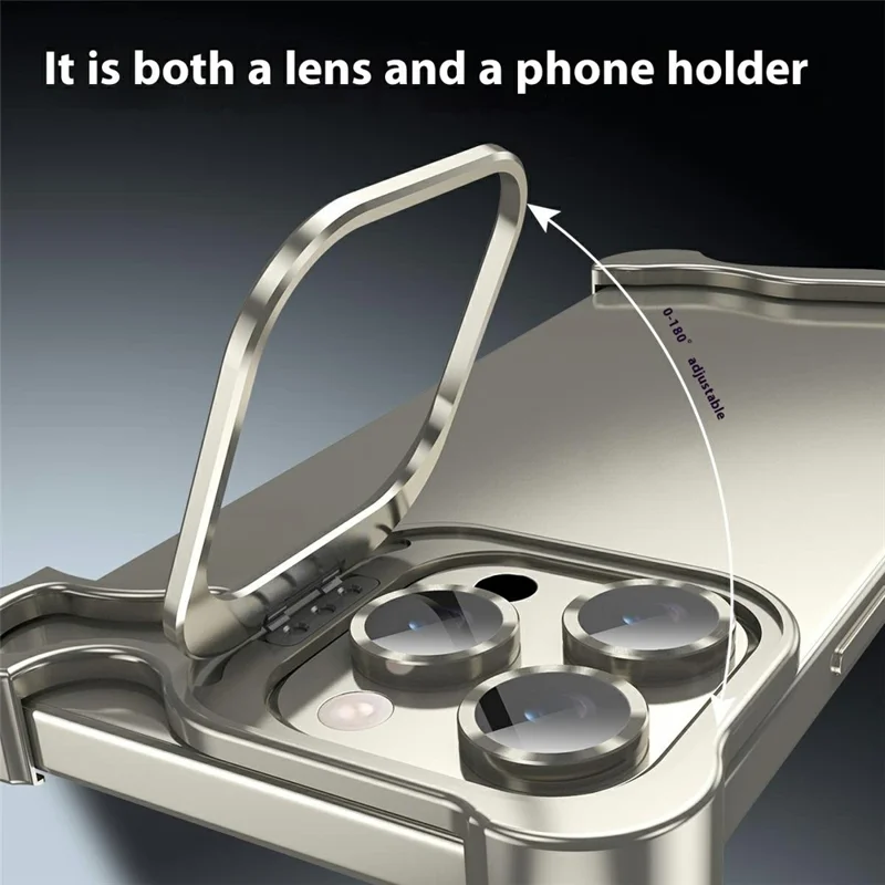 For iPhone 14 Pro Bumper Case Lens Kickstand Heat Dissipating Metal Corner Phone Cover - Titanium