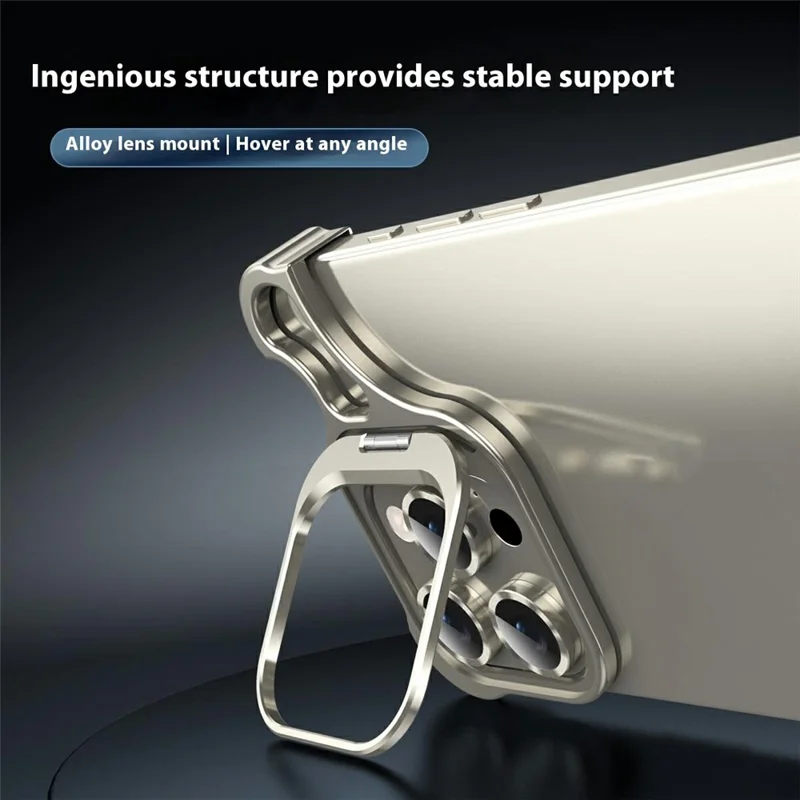 For iPhone 14 Pro Bumper Case Lens Kickstand Heat Dissipating Metal Corner Phone Cover - Titanium