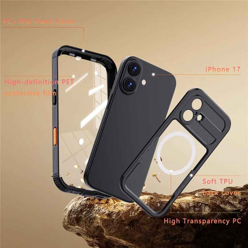 SHELLBOX Per iPhone 17 Cover Impermeabile IP68 Compatibile con MagSafe Custodia Trasparente - Nero