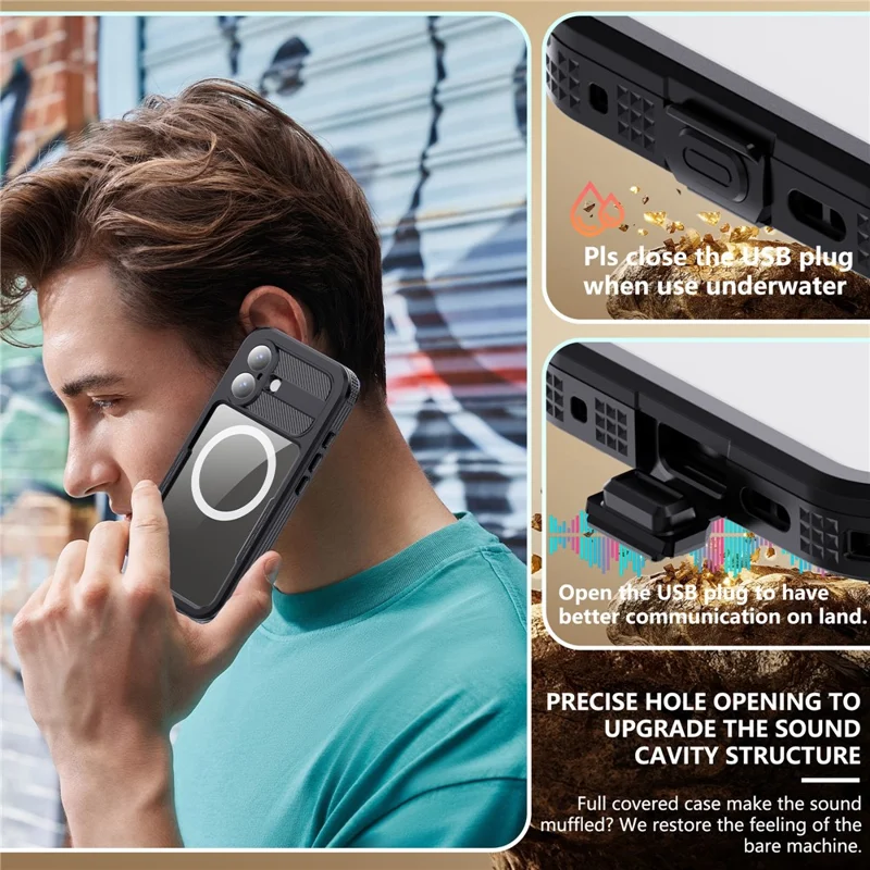 SHELLBOX Per iPhone 17 Cover Impermeabile IP68 Compatibile con MagSafe Custodia Trasparente - Nero