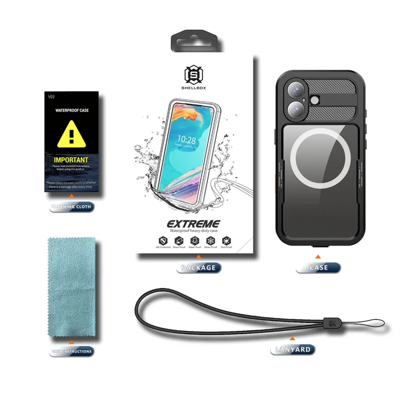 SHELLBOX Per iPhone 17 Cover Impermeabile IP68 Compatibile con MagSafe Custodia Trasparente - Nero