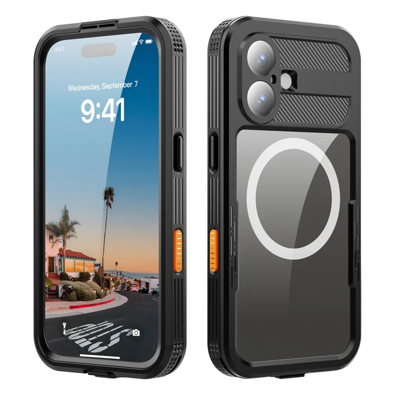 SHELLBOX Per iPhone 17 Cover Impermeabile IP68 Compatibile con MagSafe Custodia Trasparente - Nero