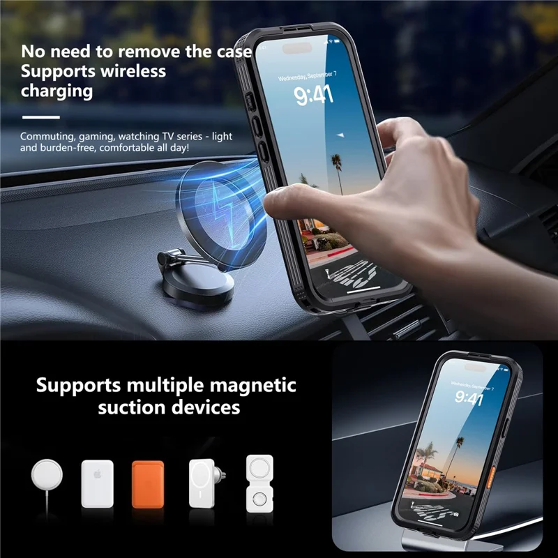 SHELLBOX Per iPhone 17 Cover Impermeabile IP68 Compatibile con MagSafe Custodia Trasparente - Nero