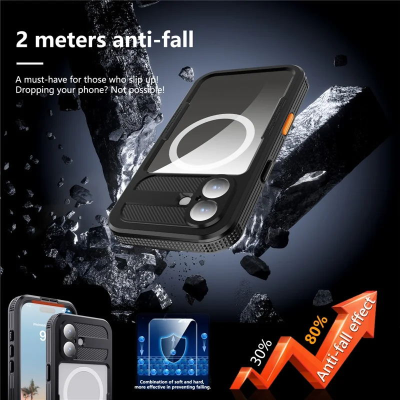 SHELLBOX Per iPhone 17 Cover Impermeabile IP68 Compatibile con MagSafe Custodia Trasparente - Nero