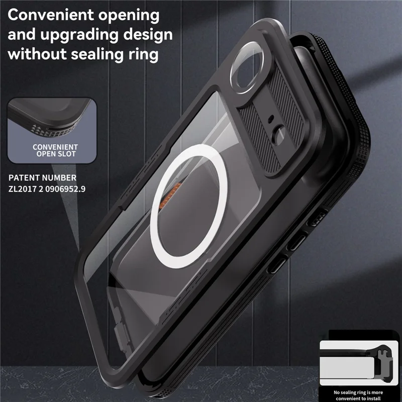 SHELLBOX per iPhone 17 Air Custodia impermeabile IP68 compatibile con MagSafe Custodia telefonica trasparente - Nero