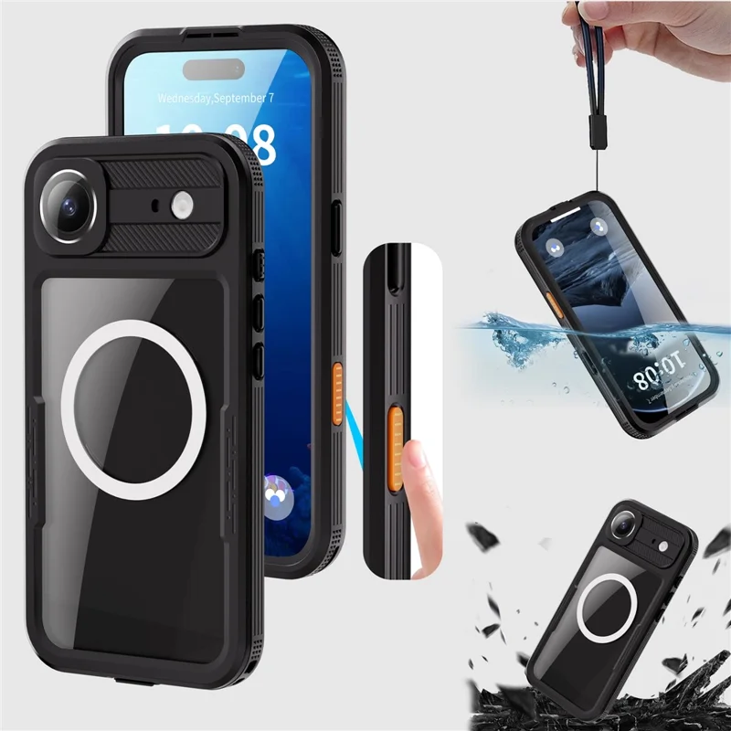 SHELLBOX per iPhone 17 Air Custodia impermeabile IP68 compatibile con MagSafe Custodia telefonica trasparente - Nero