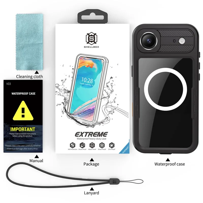 SHELLBOX per iPhone 17 Air Custodia impermeabile IP68 compatibile con MagSafe Custodia telefonica trasparente - Nero