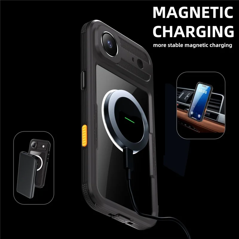 SHELLBOX per iPhone 17 Air Custodia impermeabile IP68 compatibile con MagSafe Custodia telefonica trasparente - Nero