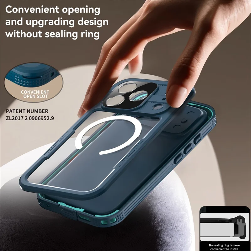 SHELLBOX Custodia Impermeabile IP68 Compatibile con MagSafe per iPhone 17 Pro - Trasparente Blu