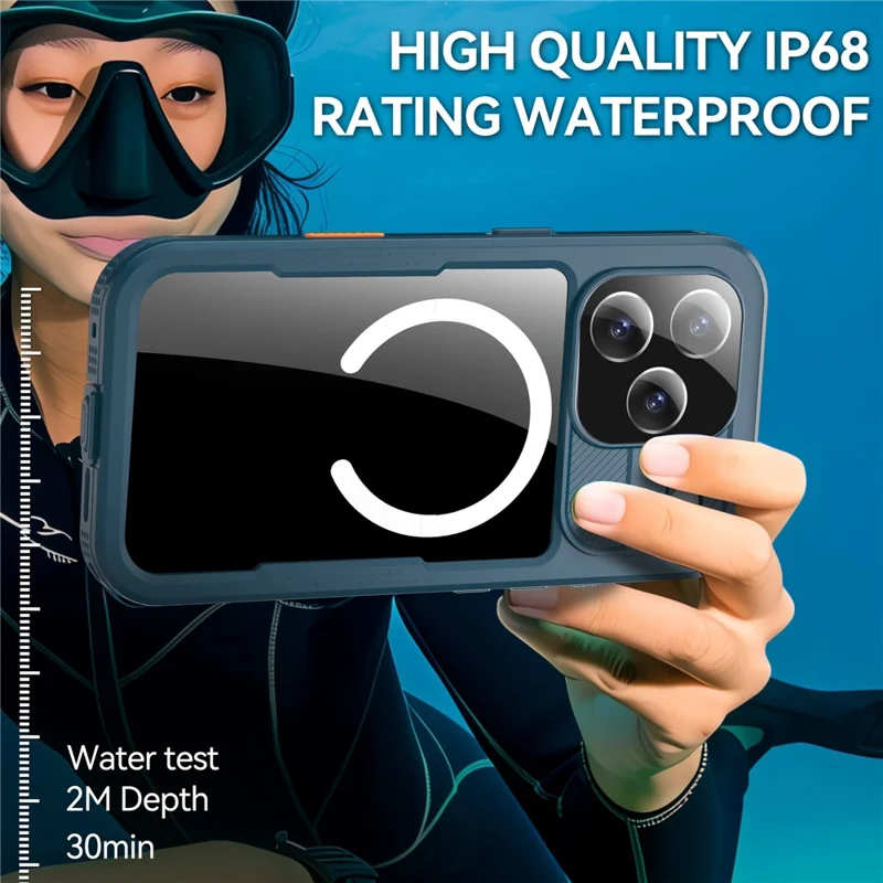 SHELLBOX Custodia Impermeabile IP68 Compatibile con MagSafe per iPhone 17 Pro - Trasparente Blu