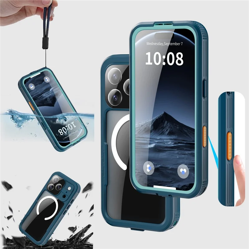 SHELLBOX Custodia Impermeabile IP68 Compatibile con MagSafe per iPhone 17 Pro - Trasparente Blu