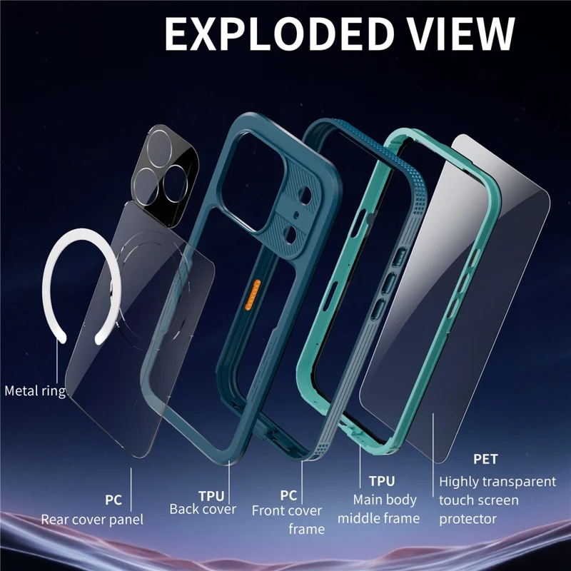 SHELLBOX Custodia Impermeabile IP68 Compatibile con MagSafe per iPhone 17 Pro - Trasparente Blu