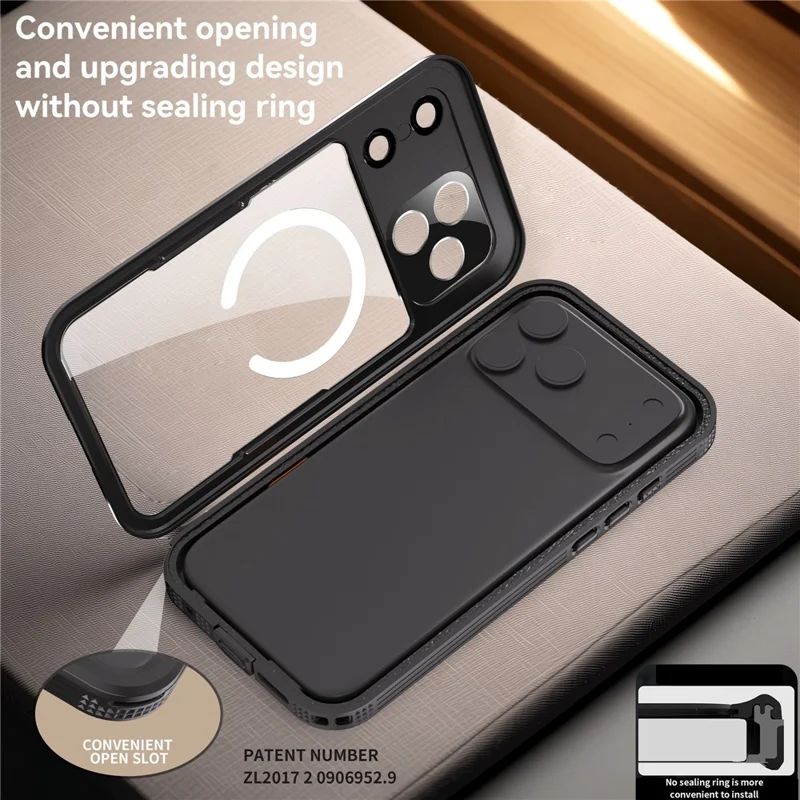 SHELLBOX Pour iPhone 17 Pro Max Coque Étanche IP68 Compatible avec MagSafe Housse de Téléphone Transparente - Noir