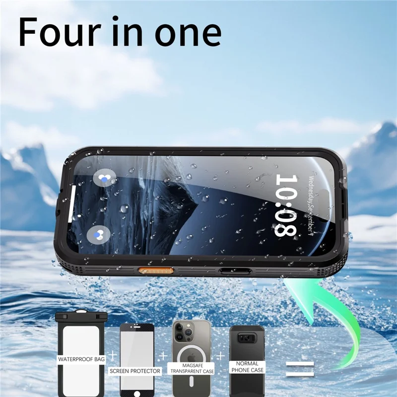 SHELLBOX Pour iPhone 17 Pro Max Coque Étanche IP68 Compatible avec MagSafe Housse de Téléphone Transparente - Noir