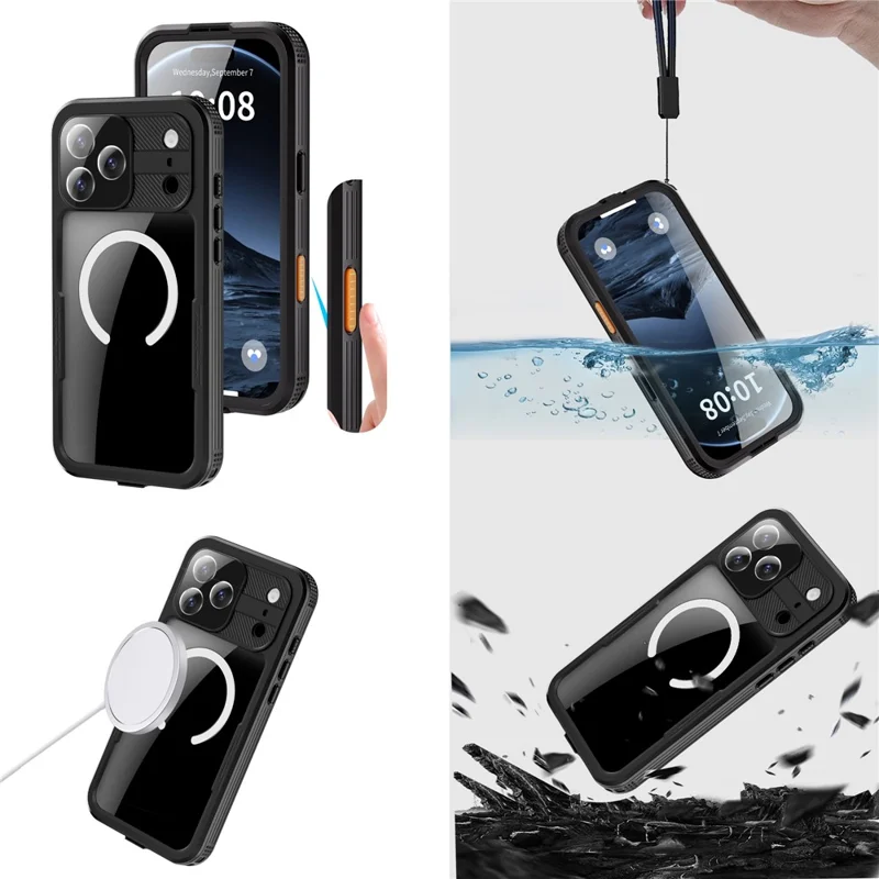 SHELLBOX Pour iPhone 17 Pro Max Coque Étanche IP68 Compatible avec MagSafe Housse de Téléphone Transparente - Noir