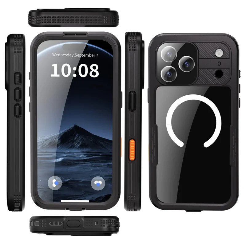 SHELLBOX Pour iPhone 17 Pro Max Coque Étanche IP68 Compatible avec MagSafe Housse de Téléphone Transparente - Noir