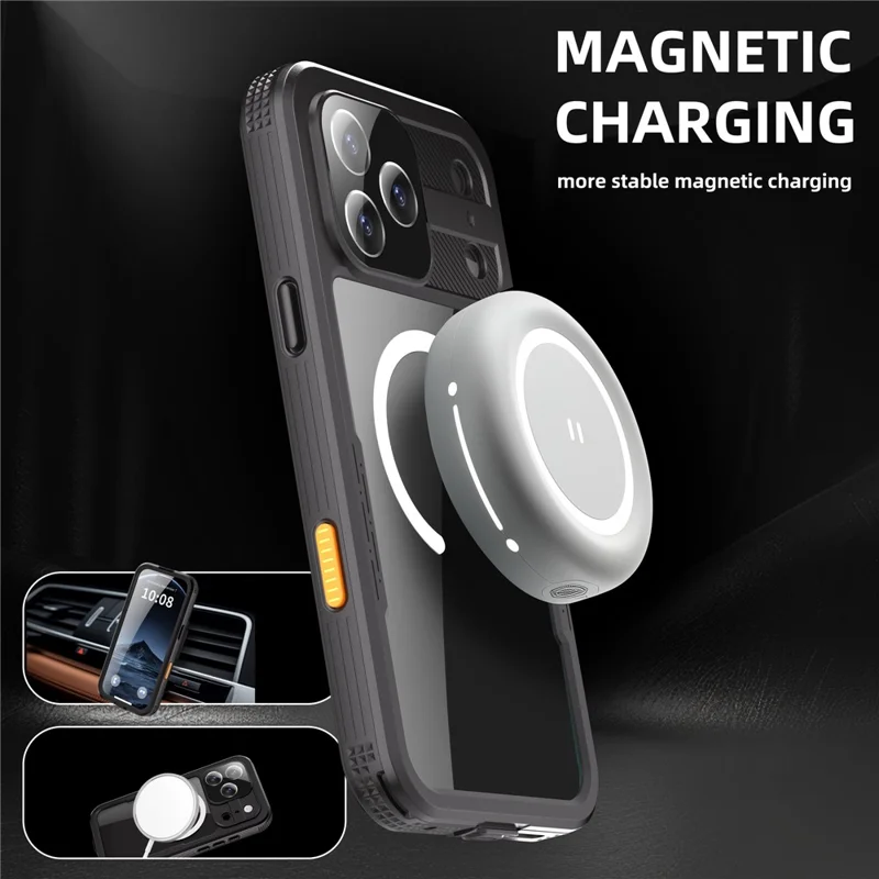 SHELLBOX Pour iPhone 17 Pro Max Coque Étanche IP68 Compatible avec MagSafe Housse de Téléphone Transparente - Noir