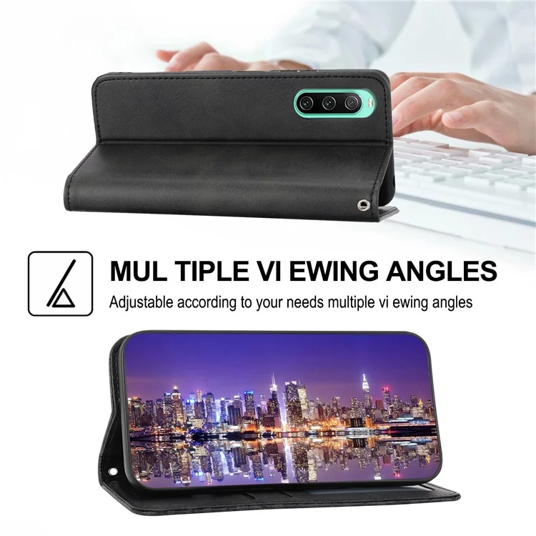 Para Sony Xperia 10 IV 5g Textura PU PU Catura Pantela Partelha de Rhombus Impressão Tampa de Telefone Magnética Com Cinta - Preto