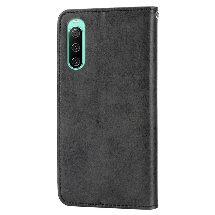 Para Sony Xperia 10 IV 5g Textura PU PU Catura Pantela Partelha de Rhombus Impressão Tampa de Telefone Magnética Com Cinta - Preto